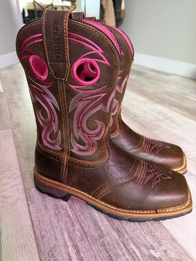 Irish Setter Brown Leather Cowgirl Boots with Pink Stitching